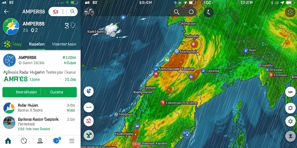 Tampilan antarmuka aplikasi AMPER88 dengan radar hujan yang jelas dan informatif.