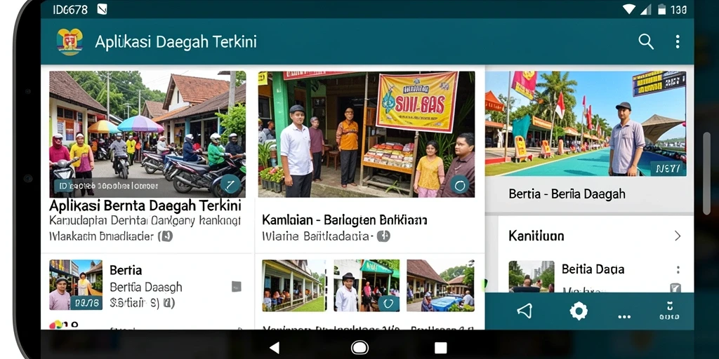 Antarmuka utama ID678 menampilkan berita daerah terbaru.