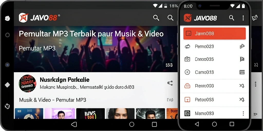 Tampilan antarmuka Pemutar MP3 JAVO88 yang elegan dan sederhana.