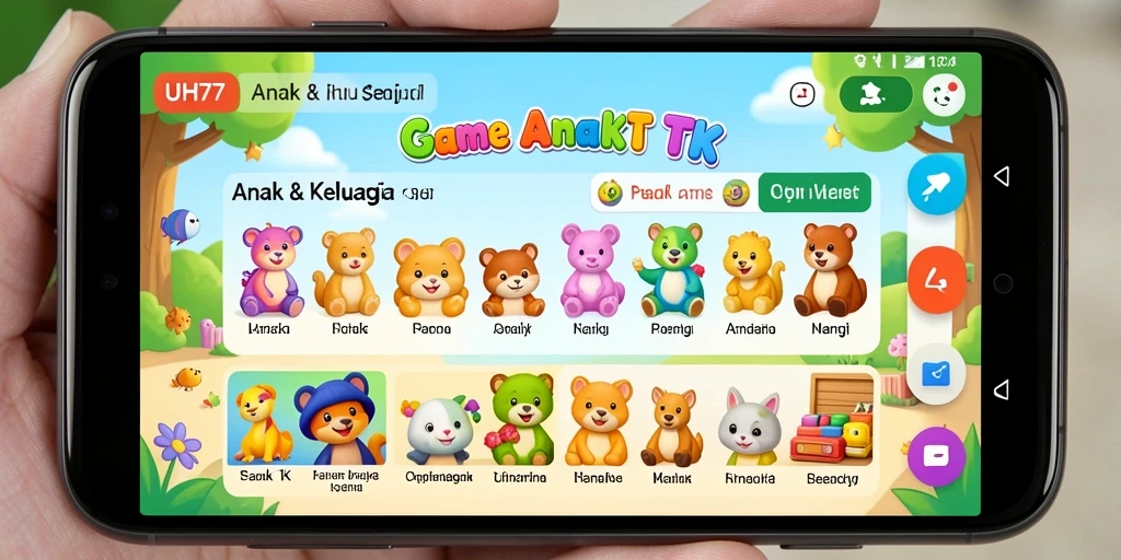 Tampilan antarmuka UH77 yang ceria dan interaktif untuk anak-anak.